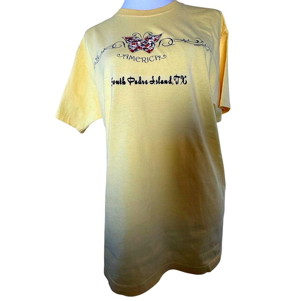 SKU2483 Sonoma Women's Medium Yellow South Padre Island TX Butterfly T-Shirt
